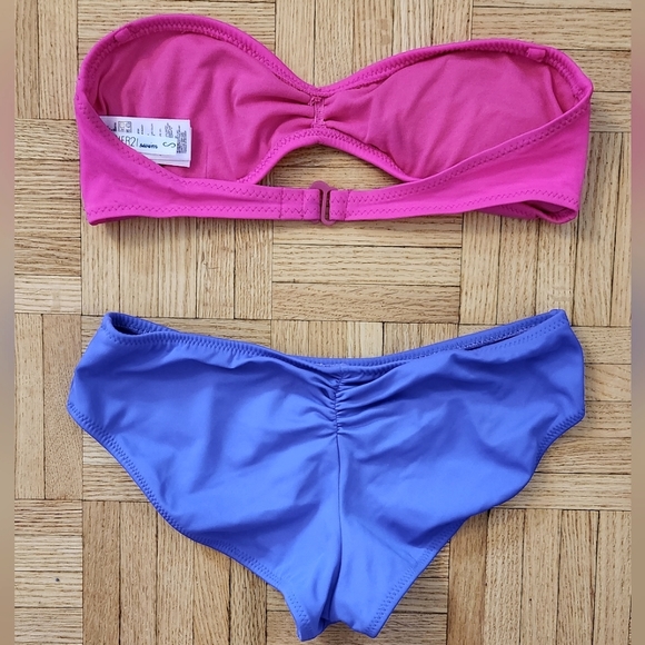 F21 pink purple bandeau bikini set - Picture 3 of 4